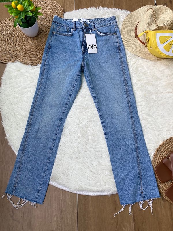 Jeans ZARA Corte Recto Azul Denim Claro — miniatura 2