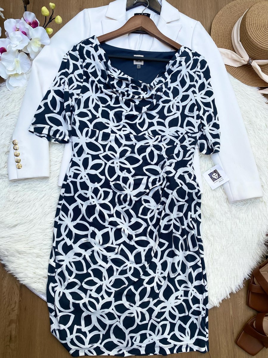 Vestido ANNE KLEIN blanco con Azul — miniatura 3