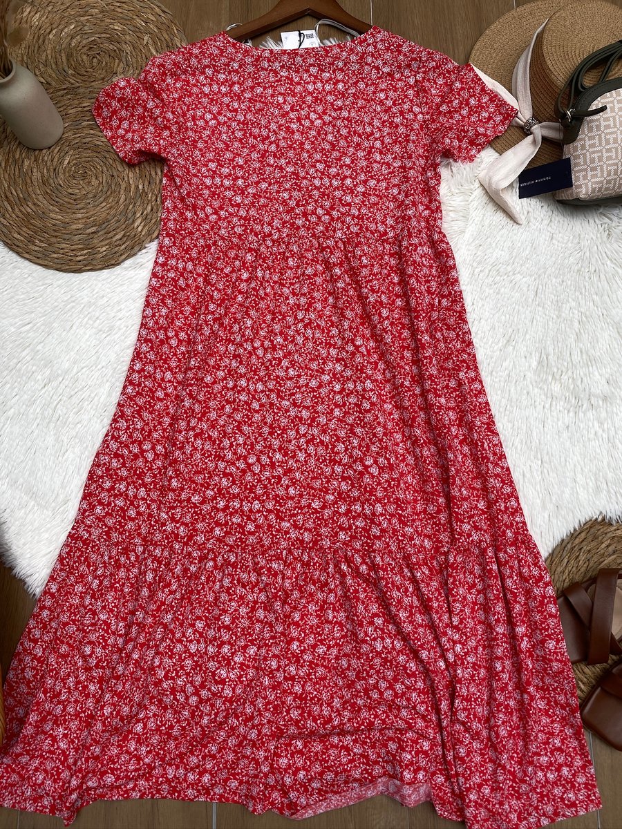 Vestido ZARA rojo con estampado floreado delicado — miniatura 3