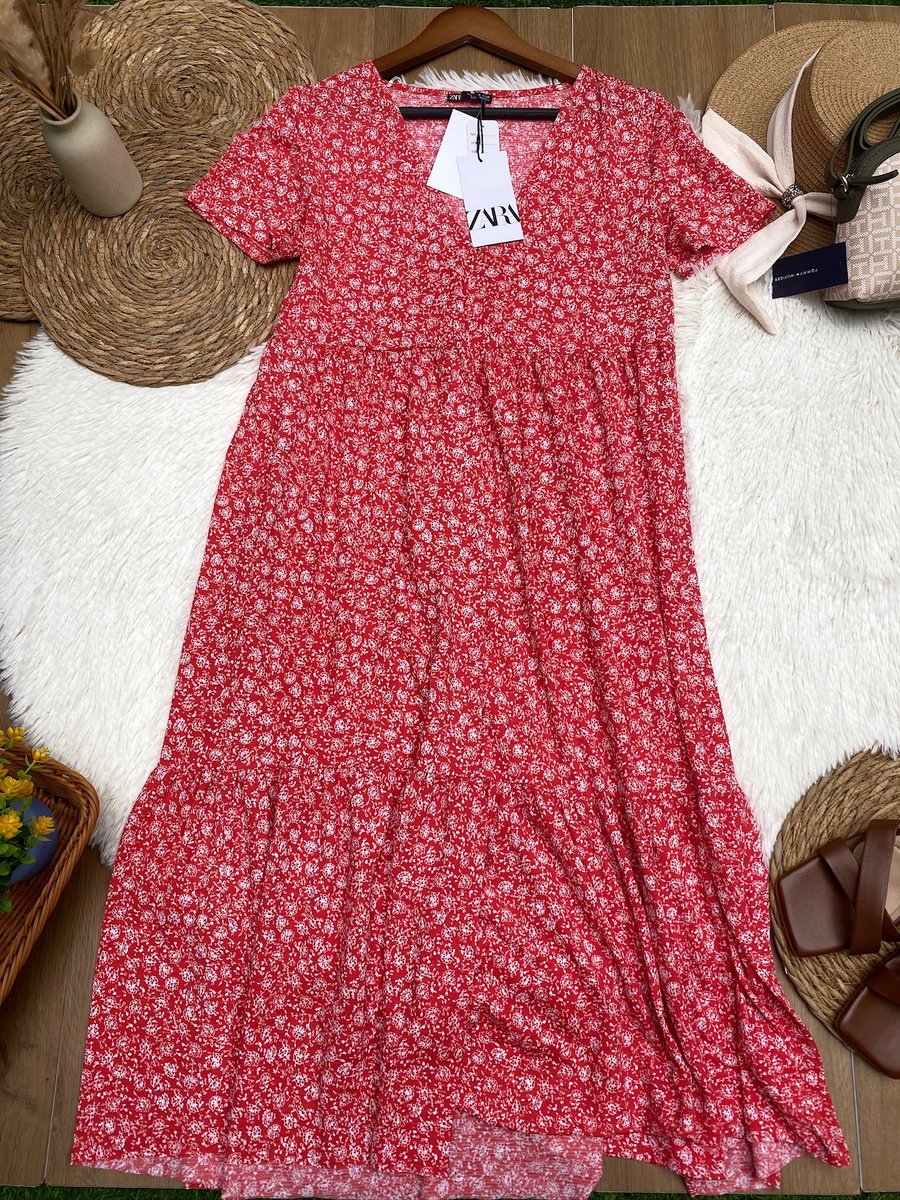 Vestido ZARA rojo con estampado floreado delicado — miniatura 2