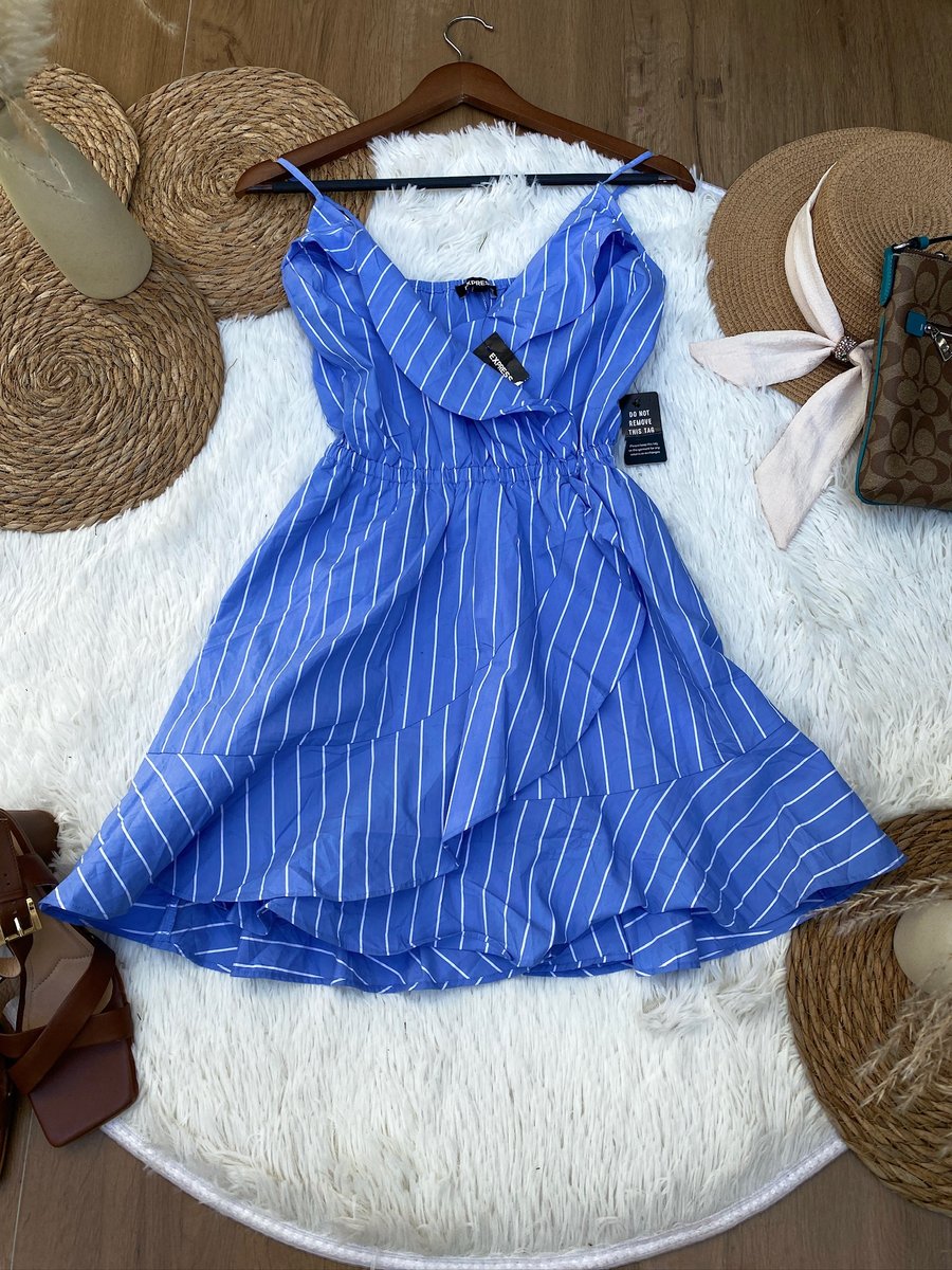 Vestido EXPRESS azul de rayas blancas — miniatura 2