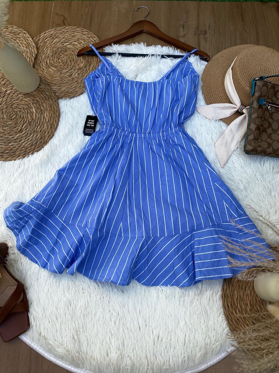 Vestido EXPRESS azul de rayas blancas — miniatura 4