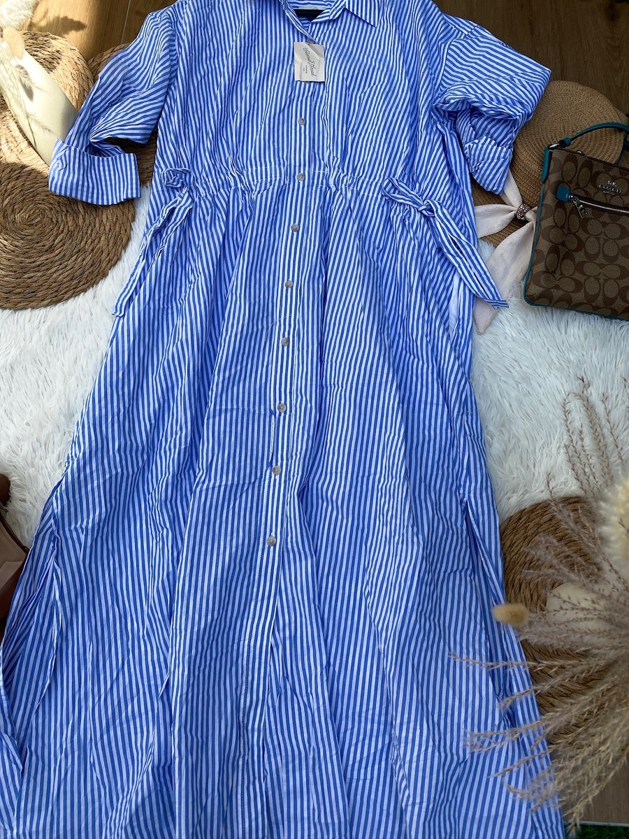 Vestido UNIVERSAL THREAD azul con líneas blancas — miniatura 2