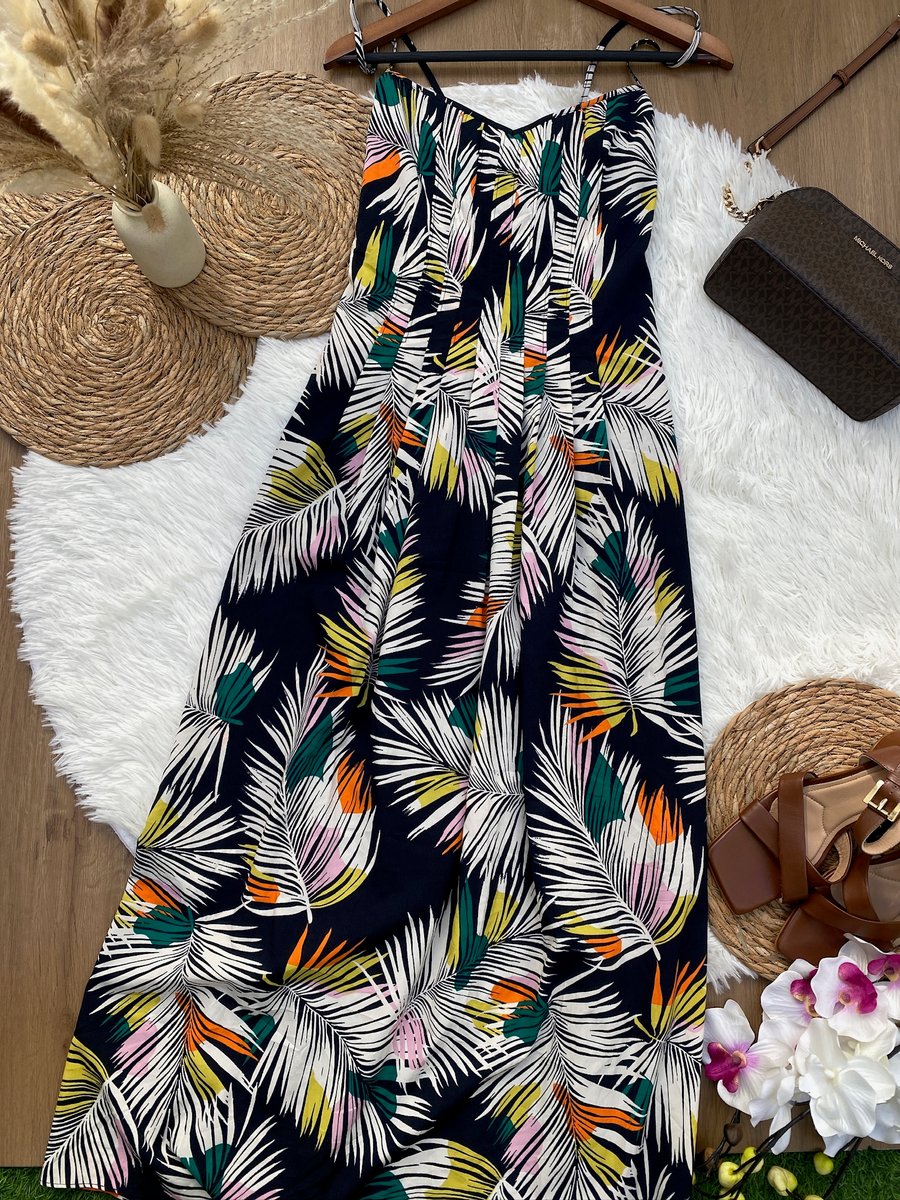 Vestido BANANA REPUBLIC negro estampado tropical — miniatura 2