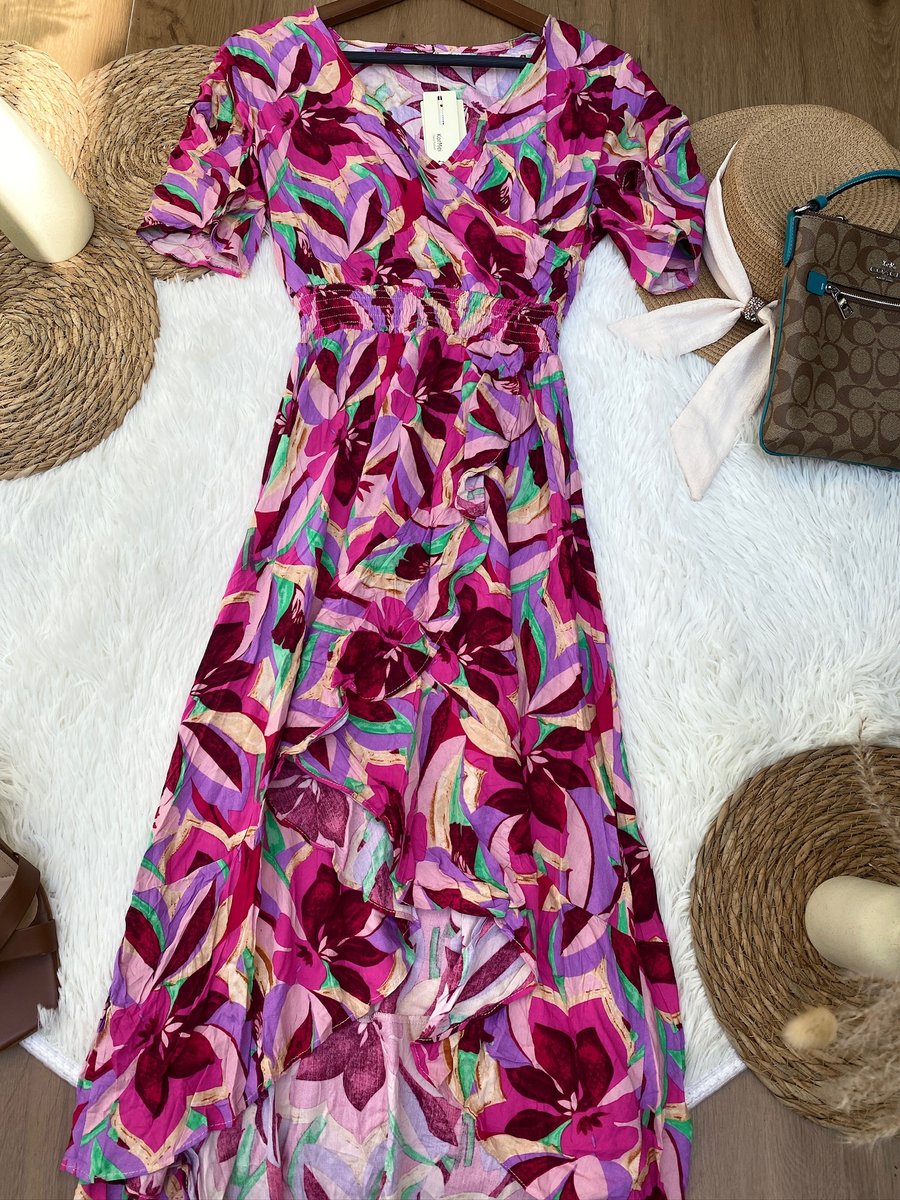Vestido KorMei floreado fiucsa — miniatura 2