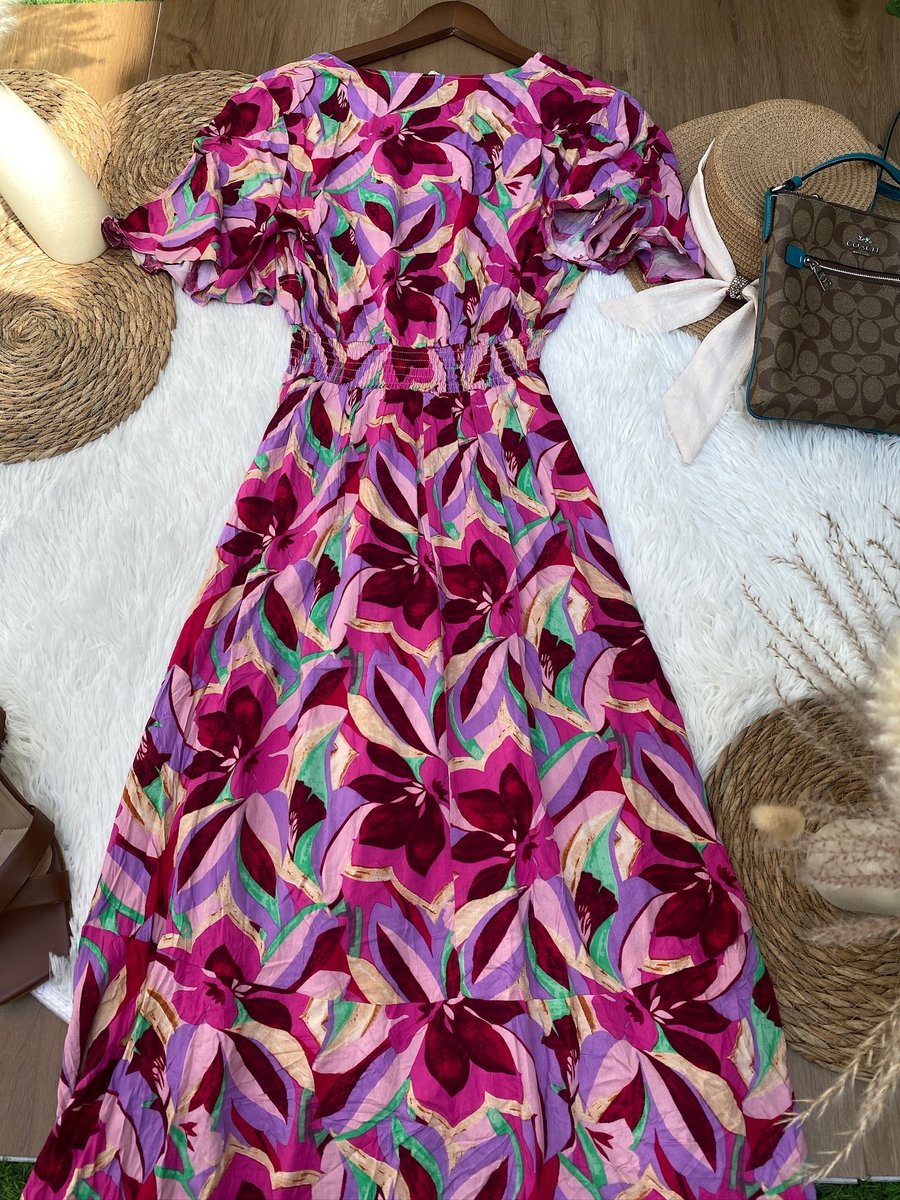 Vestido KorMei floreado fiucsa — miniatura 4
