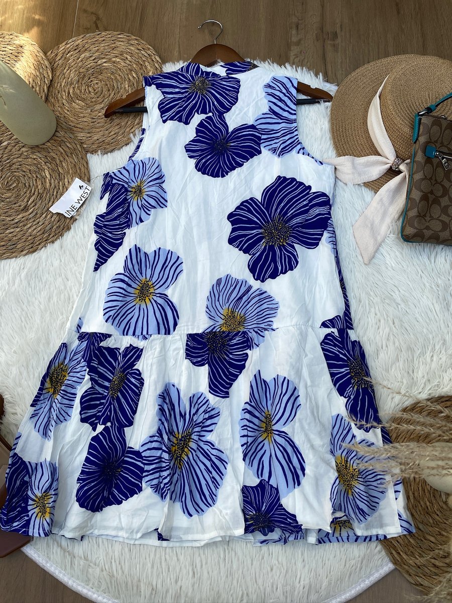 Vestido NINE WEST blanco florado azul — miniatura 3