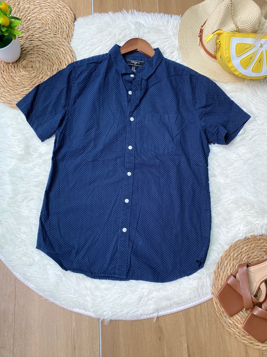 Camisa FOREVER 21 Azul Navy De Puntos — miniatura 2
