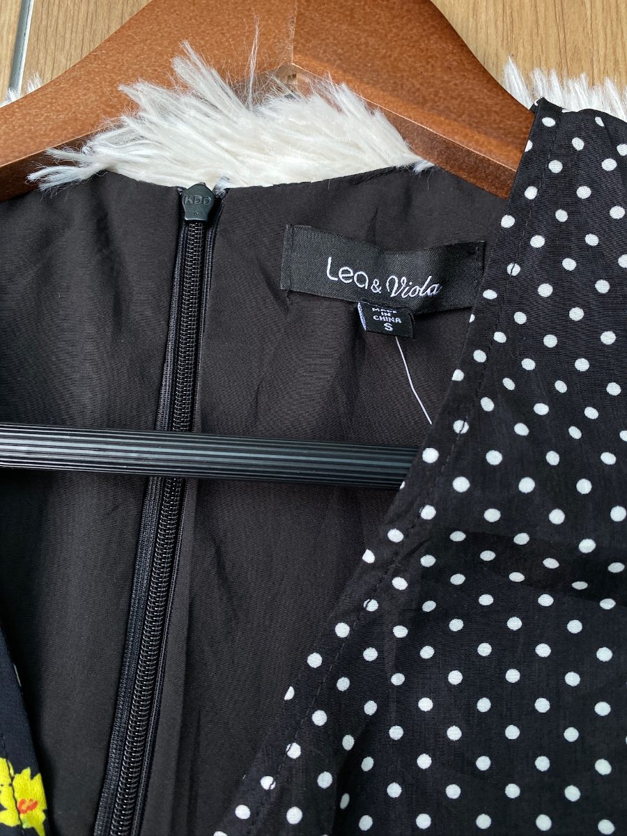 Vestido LEO & VIOLA Midi Floral y Lunares Negro — miniatura 3