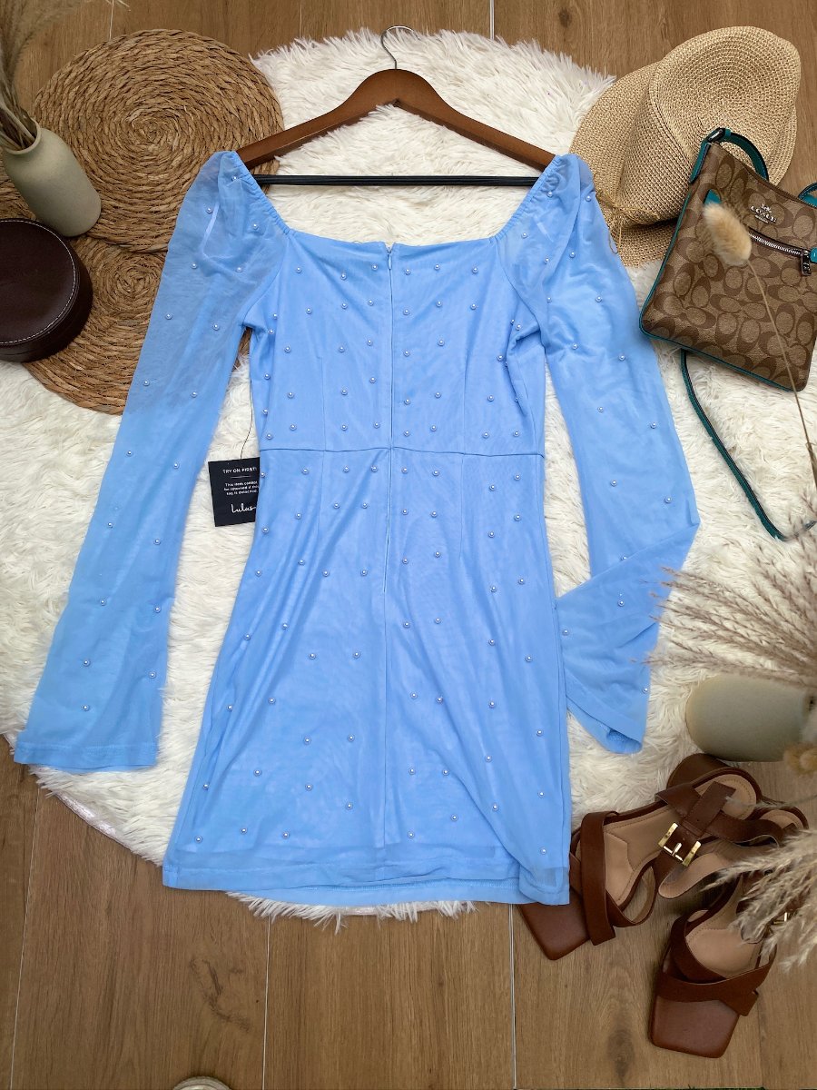 Vestido LULUS Azul Cielo con Perlas — miniatura 3