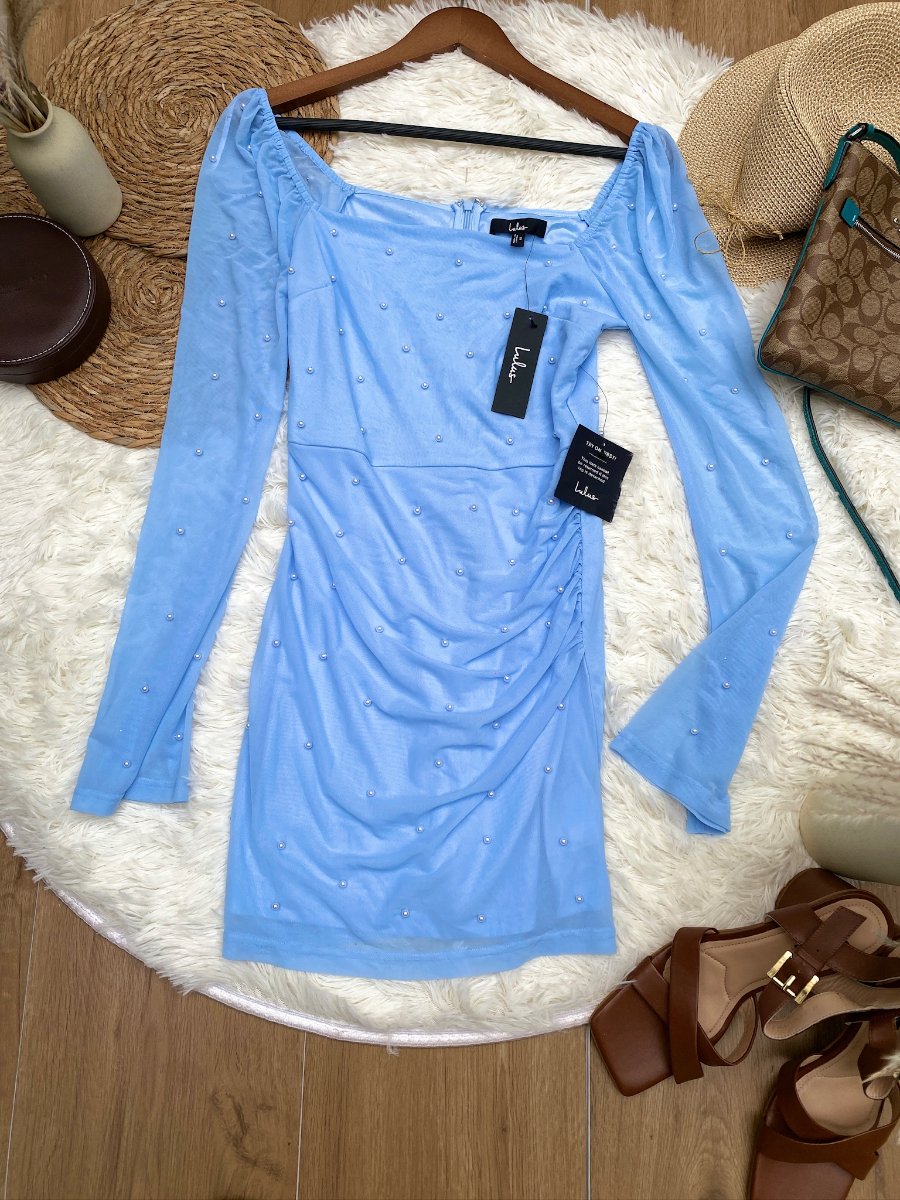 Vestido LULUS Azul Cielo con Perlas — miniatura 2