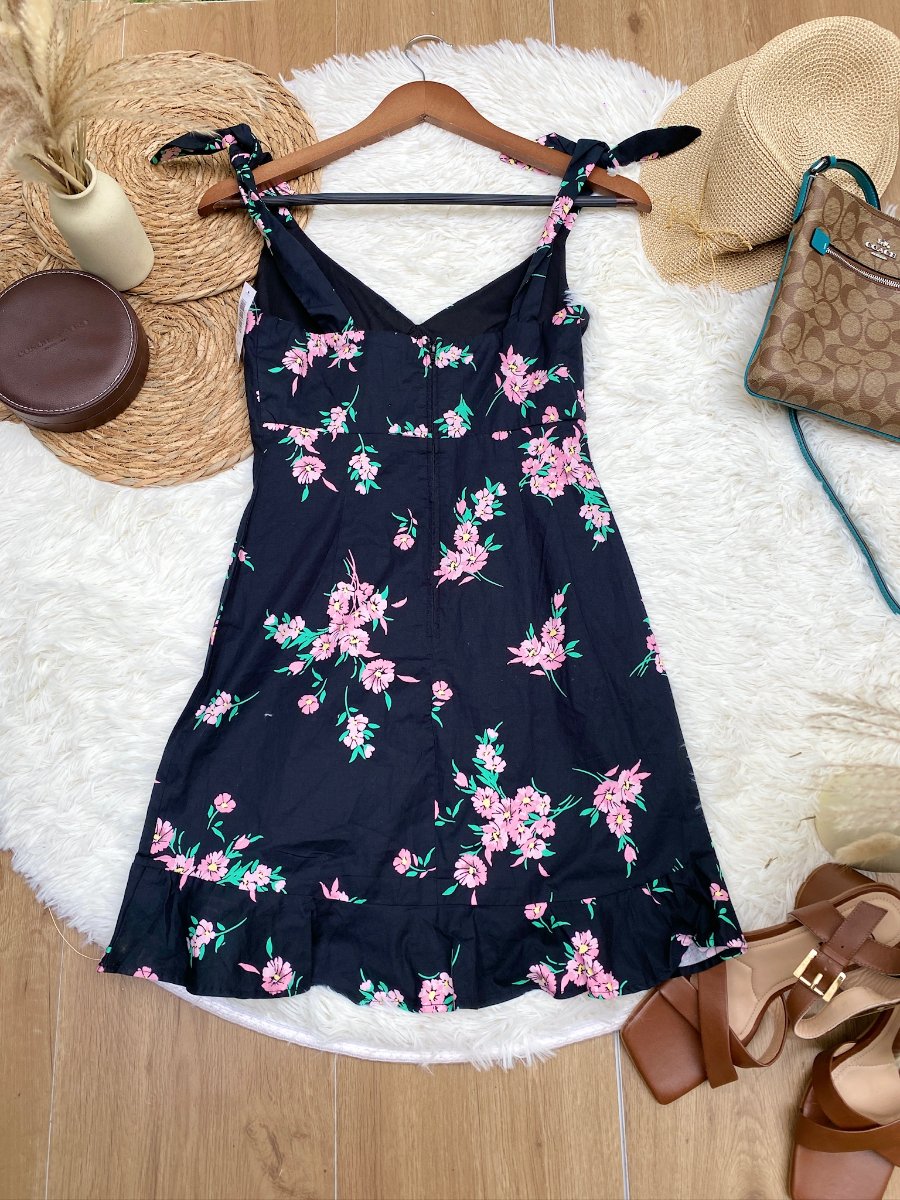 Vestido Floral B.SMART Negro con Flores Rosa — miniatura 3