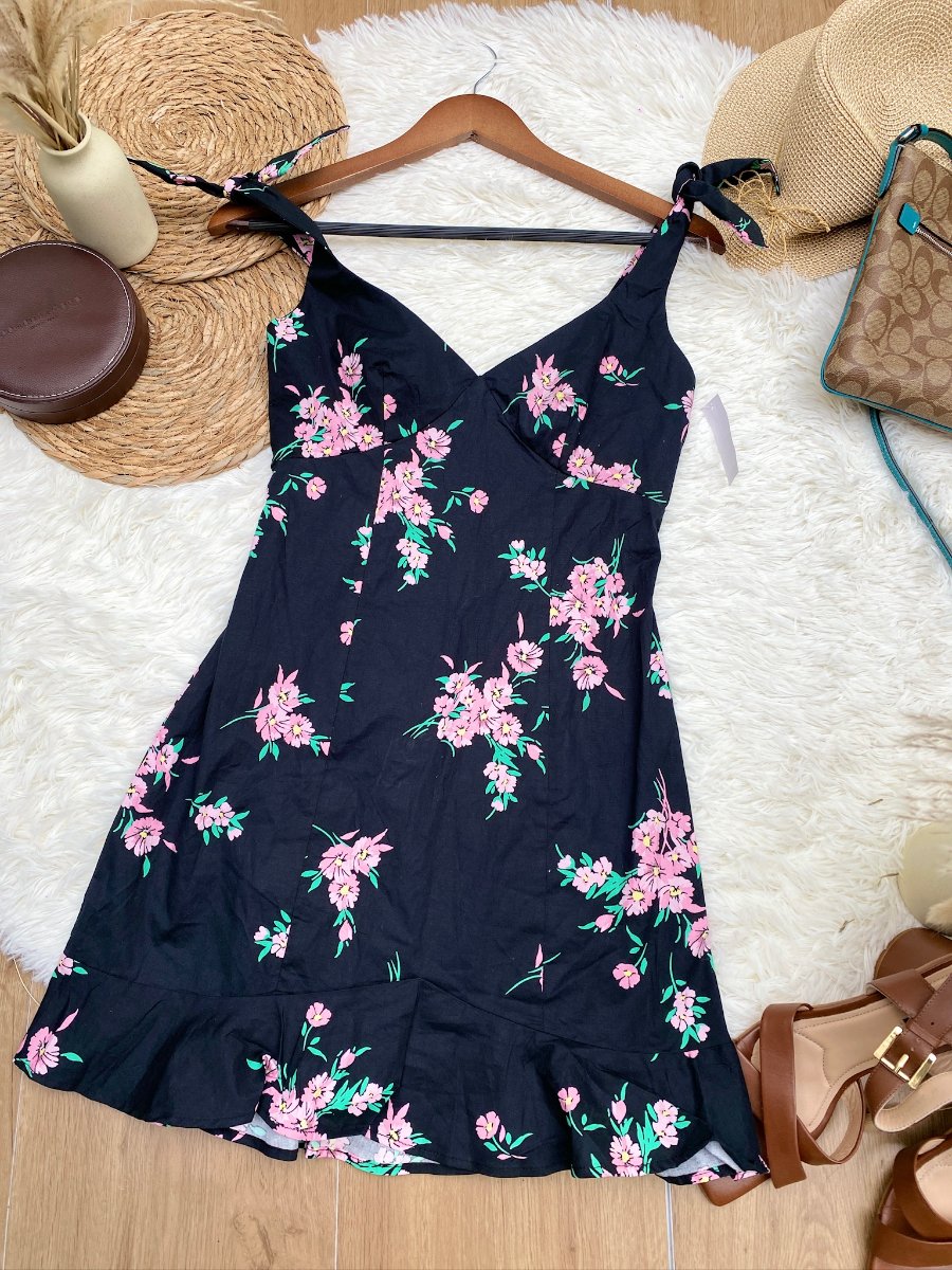 Vestido Floral B.SMART Negro con Flores Rosa — miniatura 2