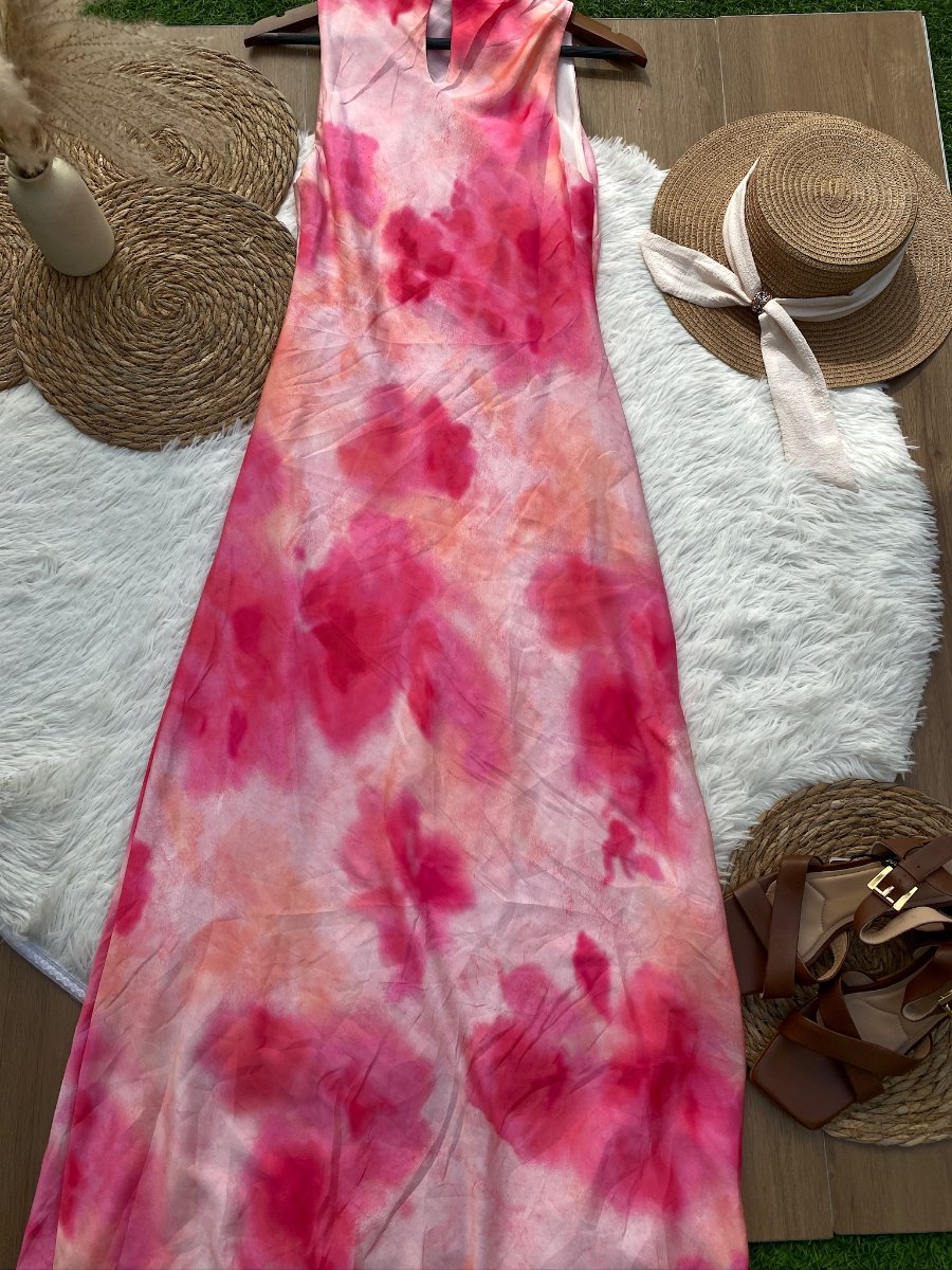 Vestido Maxi ZARA Acuarela Rosa — miniatura 3