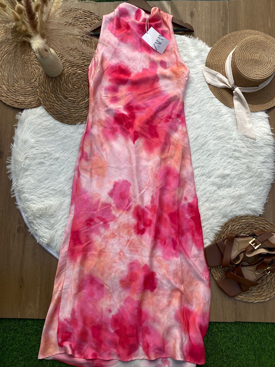 Vestido Maxi ZARA Acuarela Rosa — miniatura 2