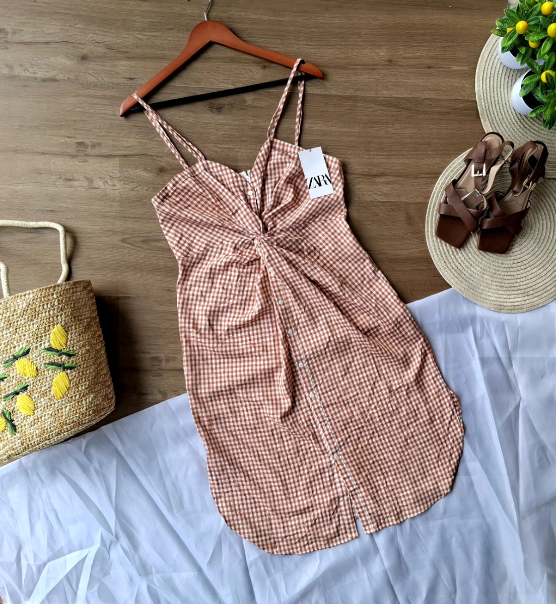 Vestido ZARA Vichy Terracota — miniatura 2