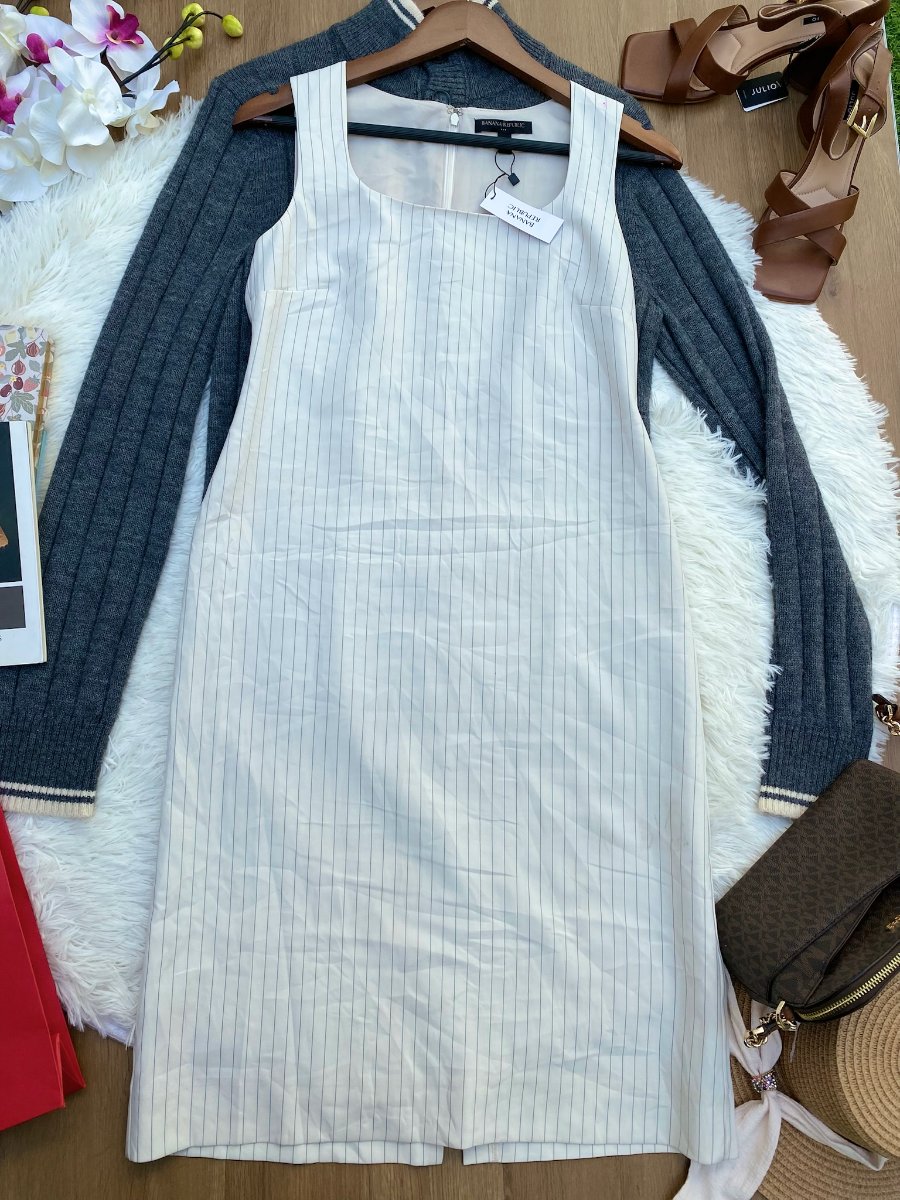 Vestido BANANA REPUBLIC Marfil a Rayas — miniatura 2