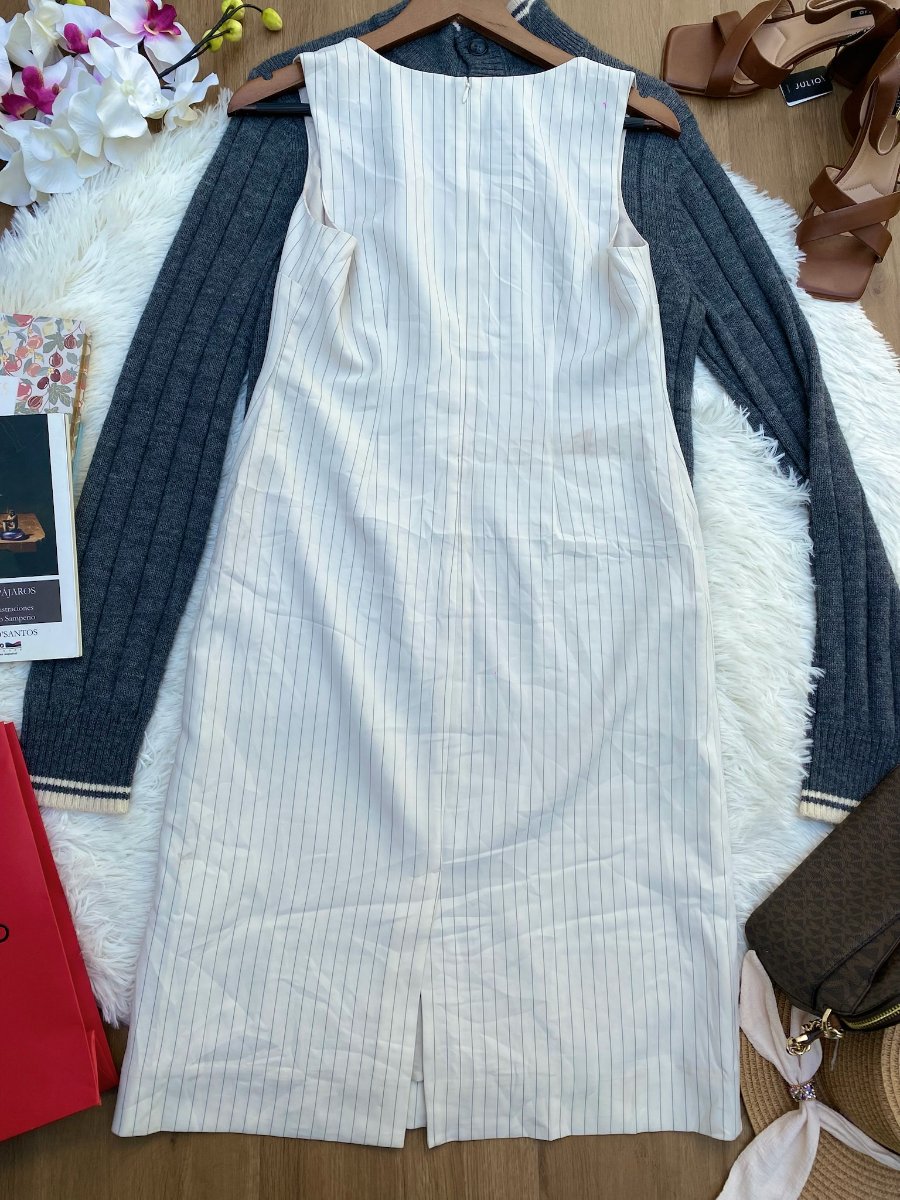 Vestido BANANA REPUBLIC Marfil a Rayas — miniatura 3