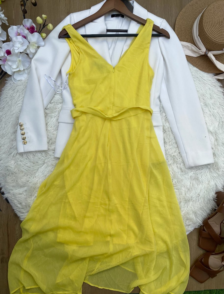 Vestido DKNY Amarillo Limón Asimétrico — miniatura 4