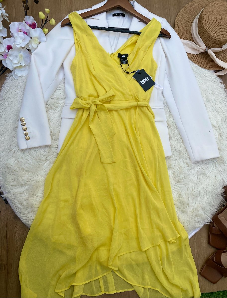 Vestido DKNY Amarillo Limón Asimétrico — miniatura 3