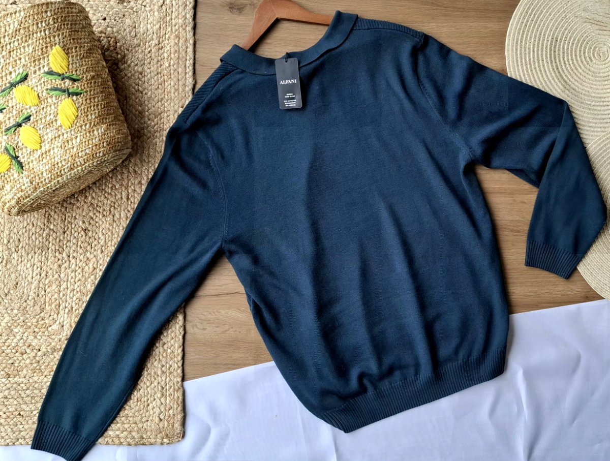 Suéter Polo Tejido ALFANI Azul Petróleo — miniatura 4