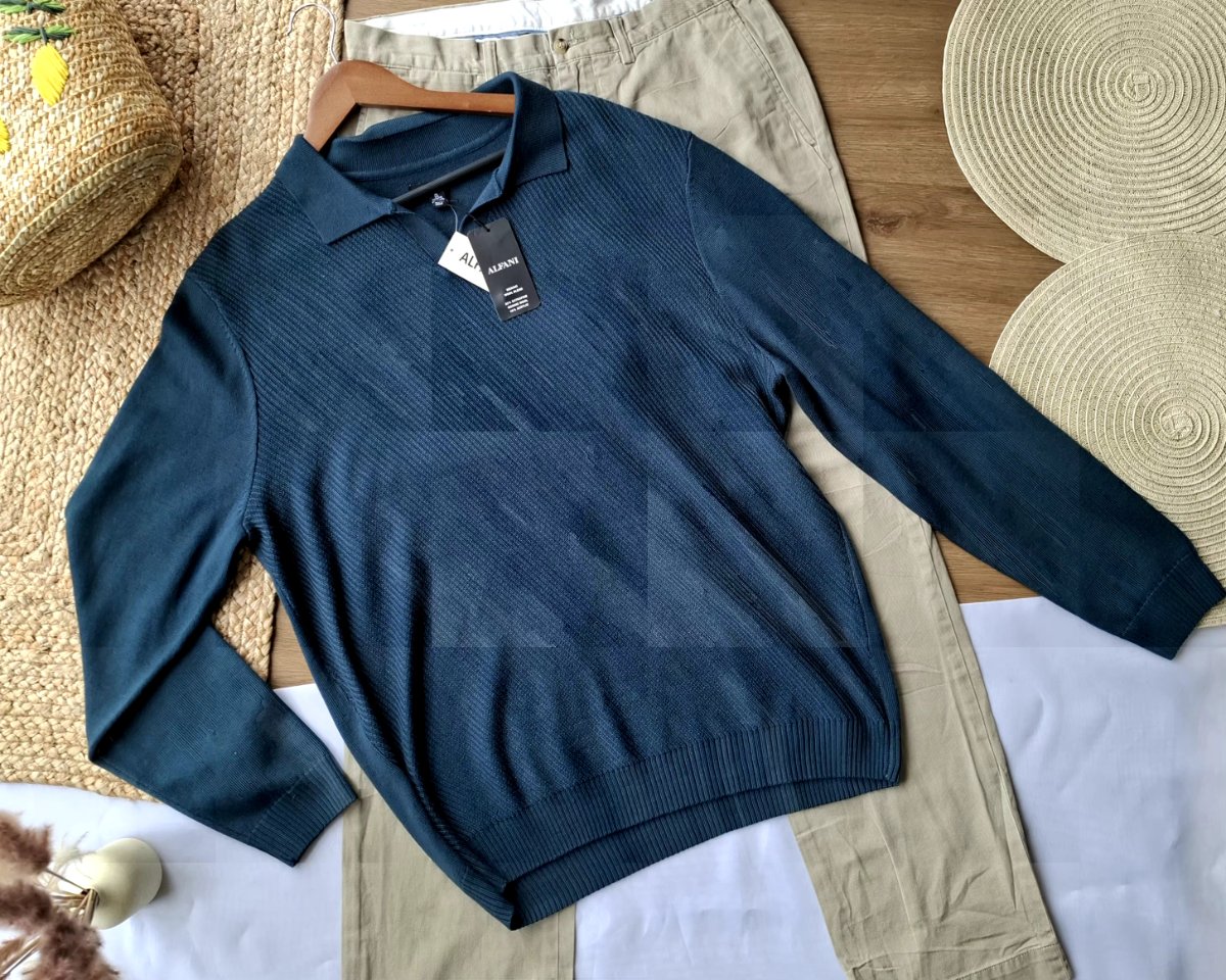 Suéter Polo Tejido ALFANI Azul Petróleo — miniatura 3