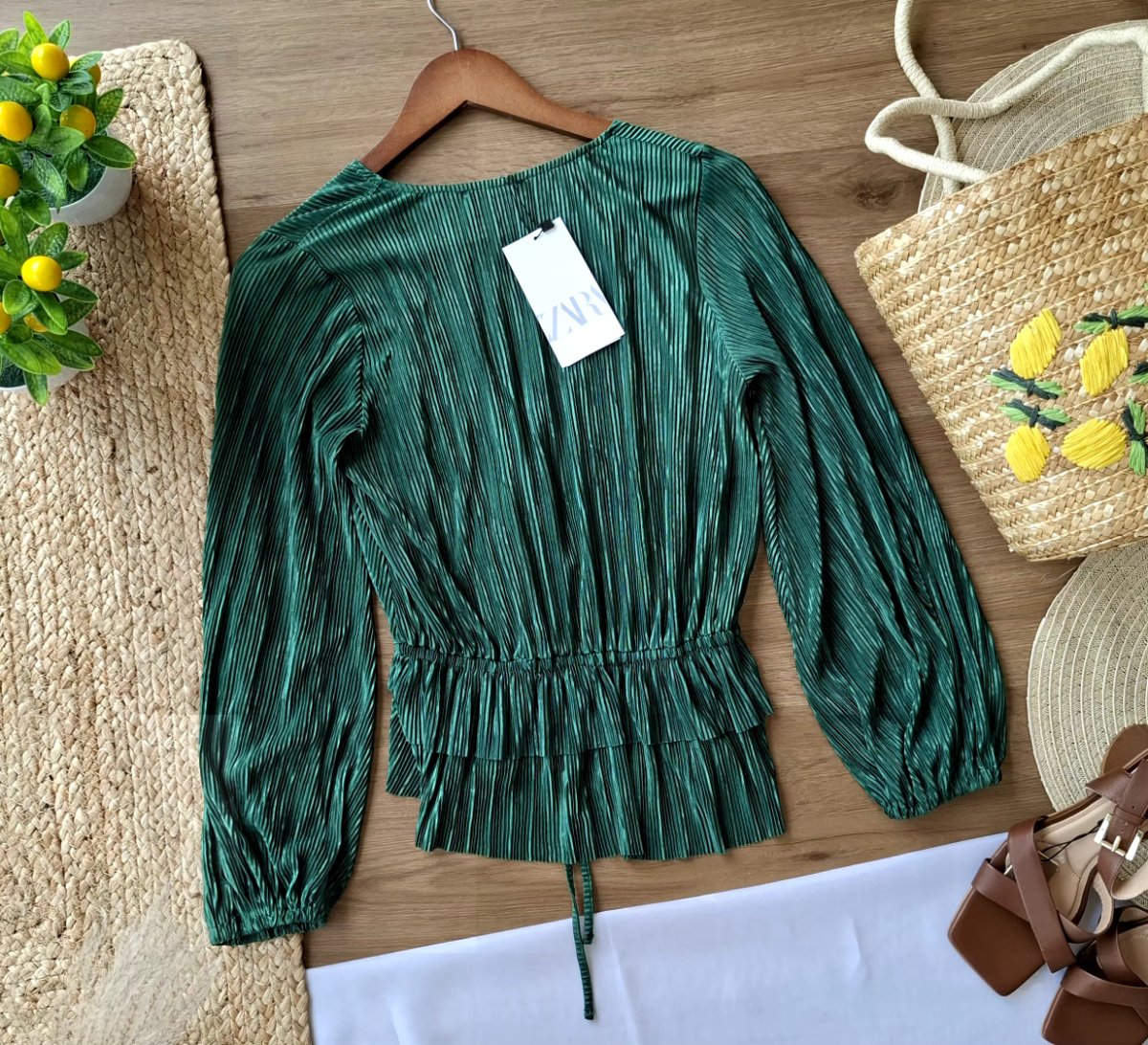 Conjunto ZARA Plisado Verde Esmeralda — miniatura 6