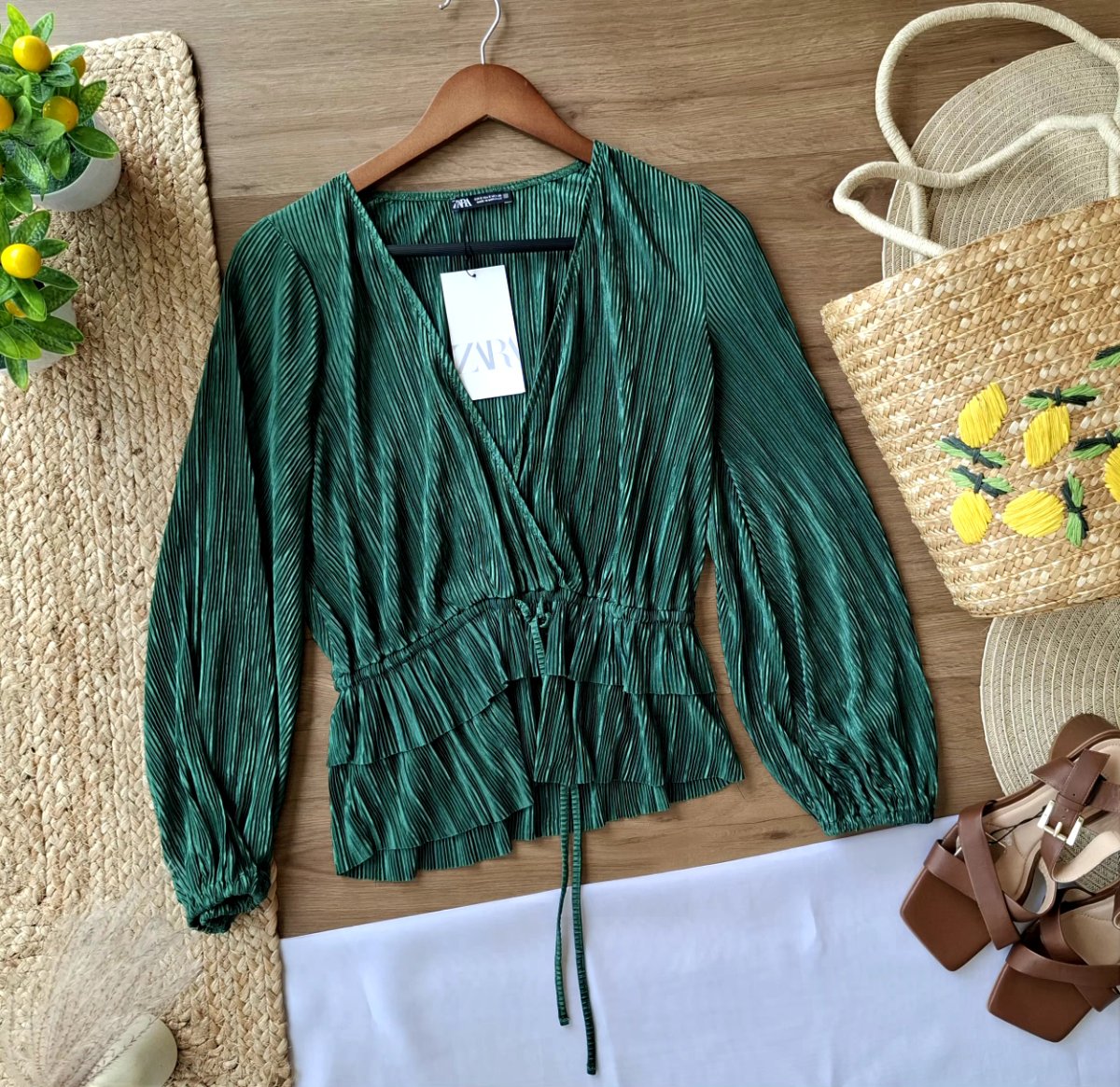Conjunto ZARA Plisado Verde Esmeralda — miniatura 3