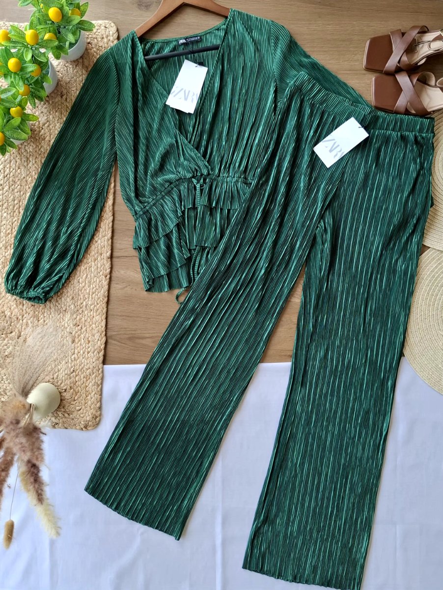 Conjunto ZARA Plisado Verde Esmeralda — miniatura 2