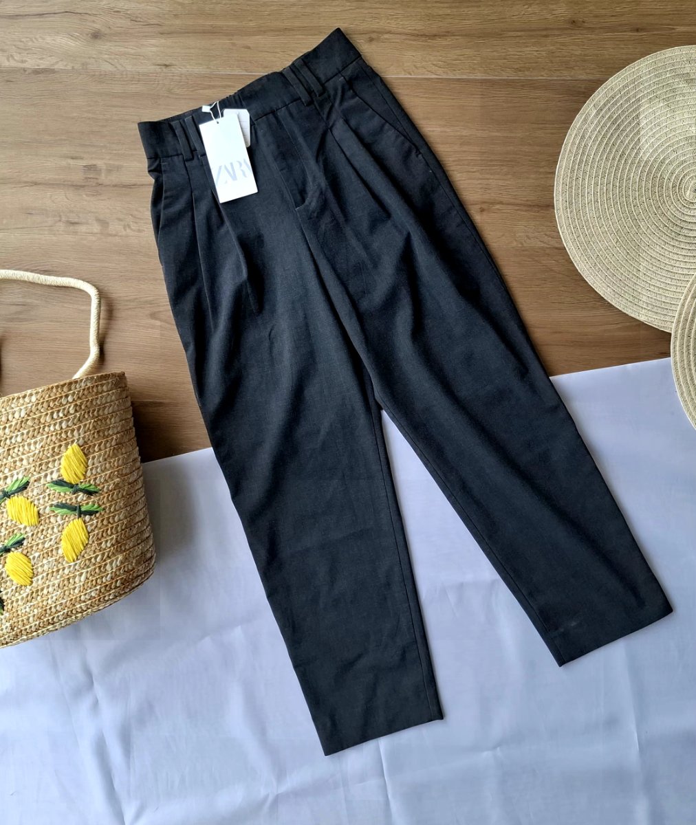 Pantalón ZARA Paperbag Gris Oxford — miniatura 2