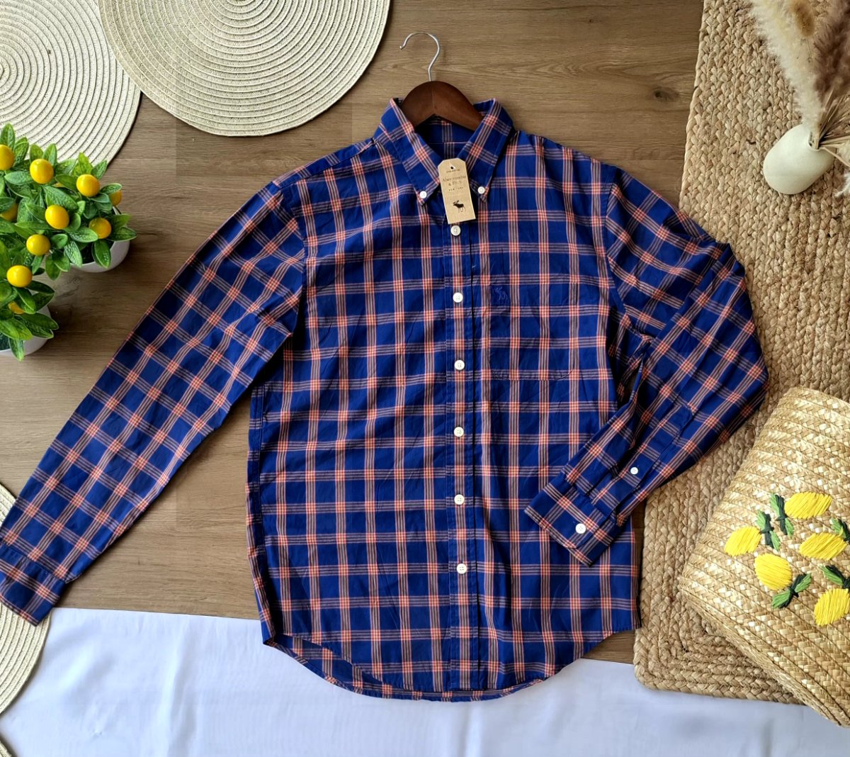 Camisa ABERCROMBIE & FITCH Cuadros Azul y Naranja — miniatura 2