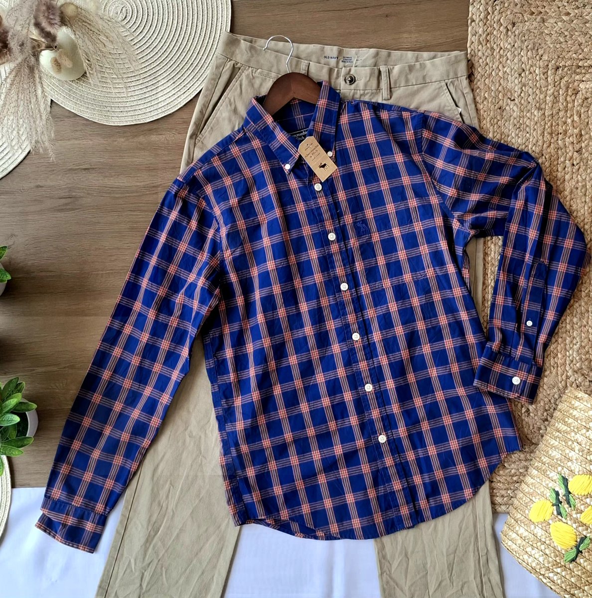 Camisa ABERCROMBIE & FITCH Cuadros Azul y Naranja — miniatura 4