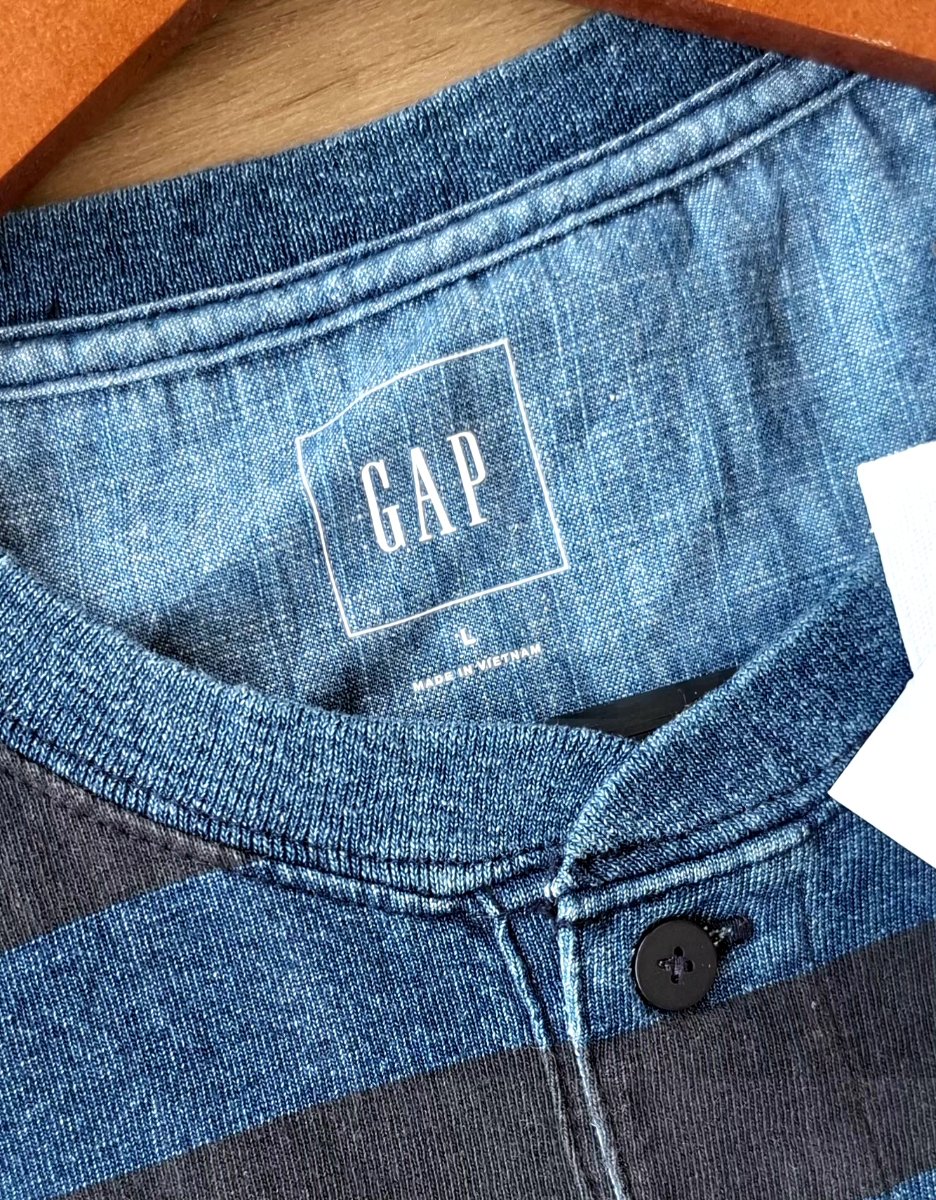 Playera GAP Henley Rayas Azul — miniatura 4