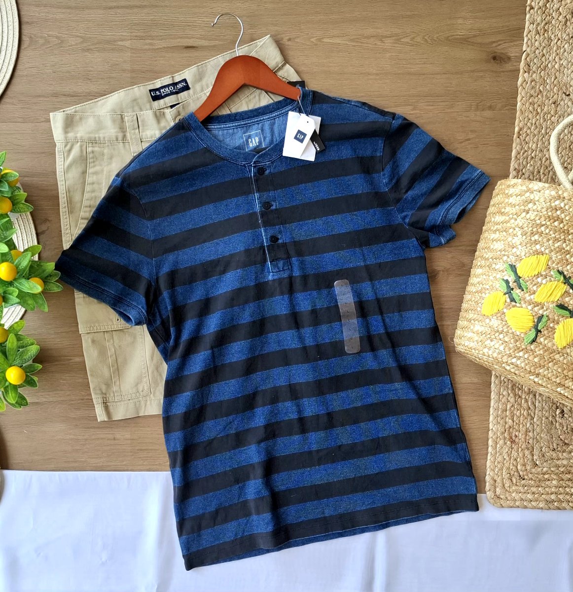Playera GAP Henley Rayas Azul — miniatura 5