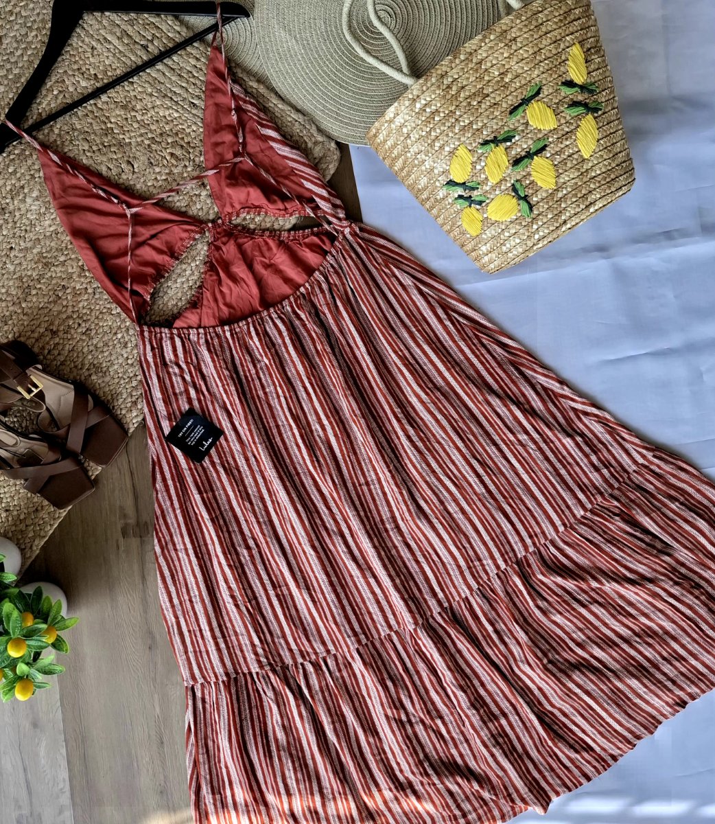 Vestido LULUS Terracotta Stripes — miniatura 3