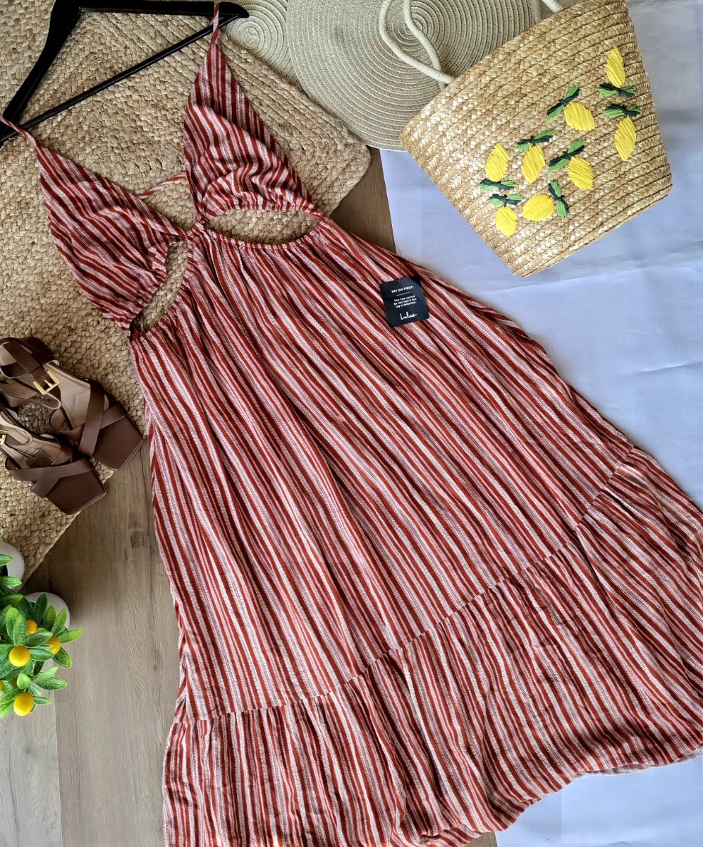 Vestido LULUS Terracotta Stripes — miniatura 2