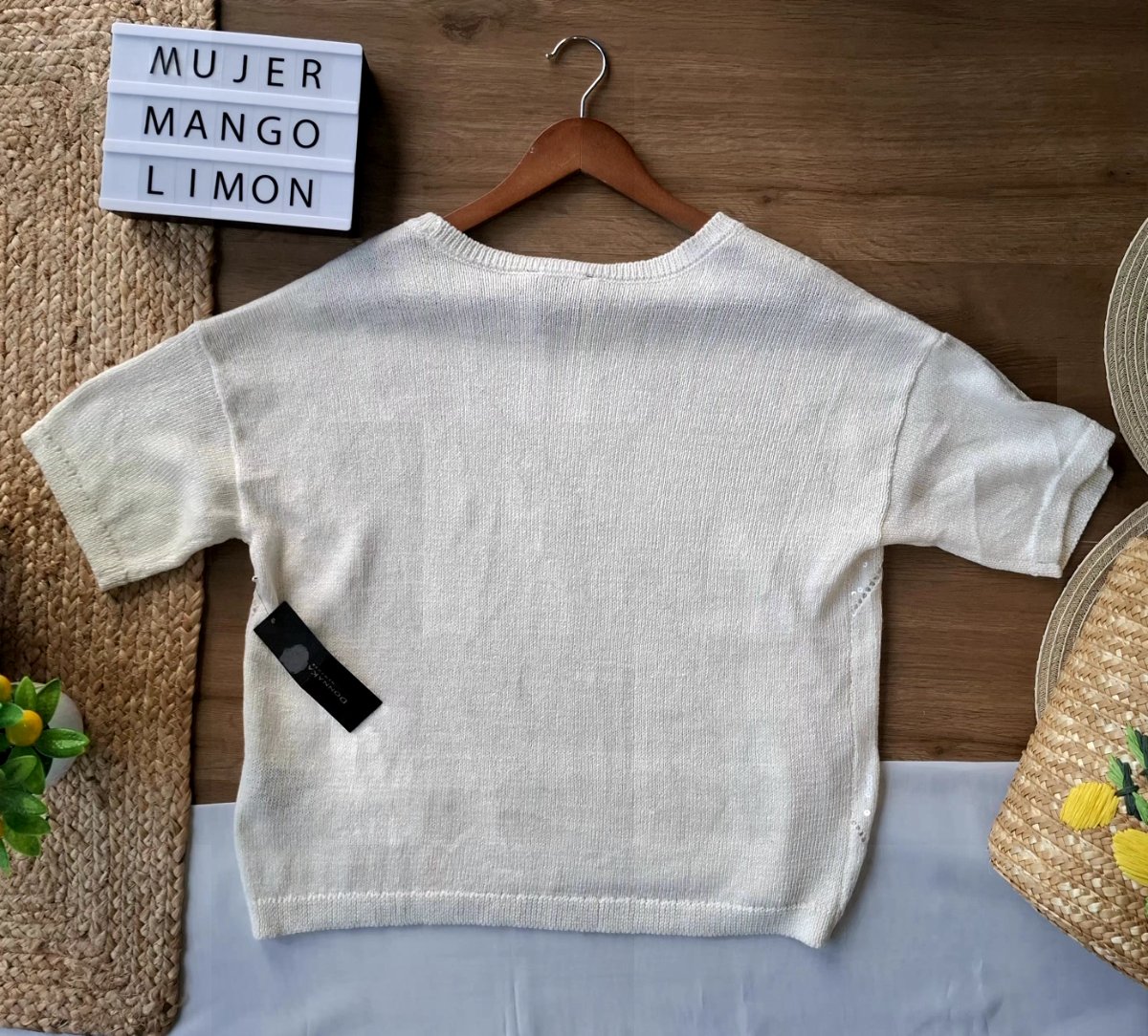 Blusa Tejida DONNA KARAN NEW YORK Marfil con Brillos — miniatura 3