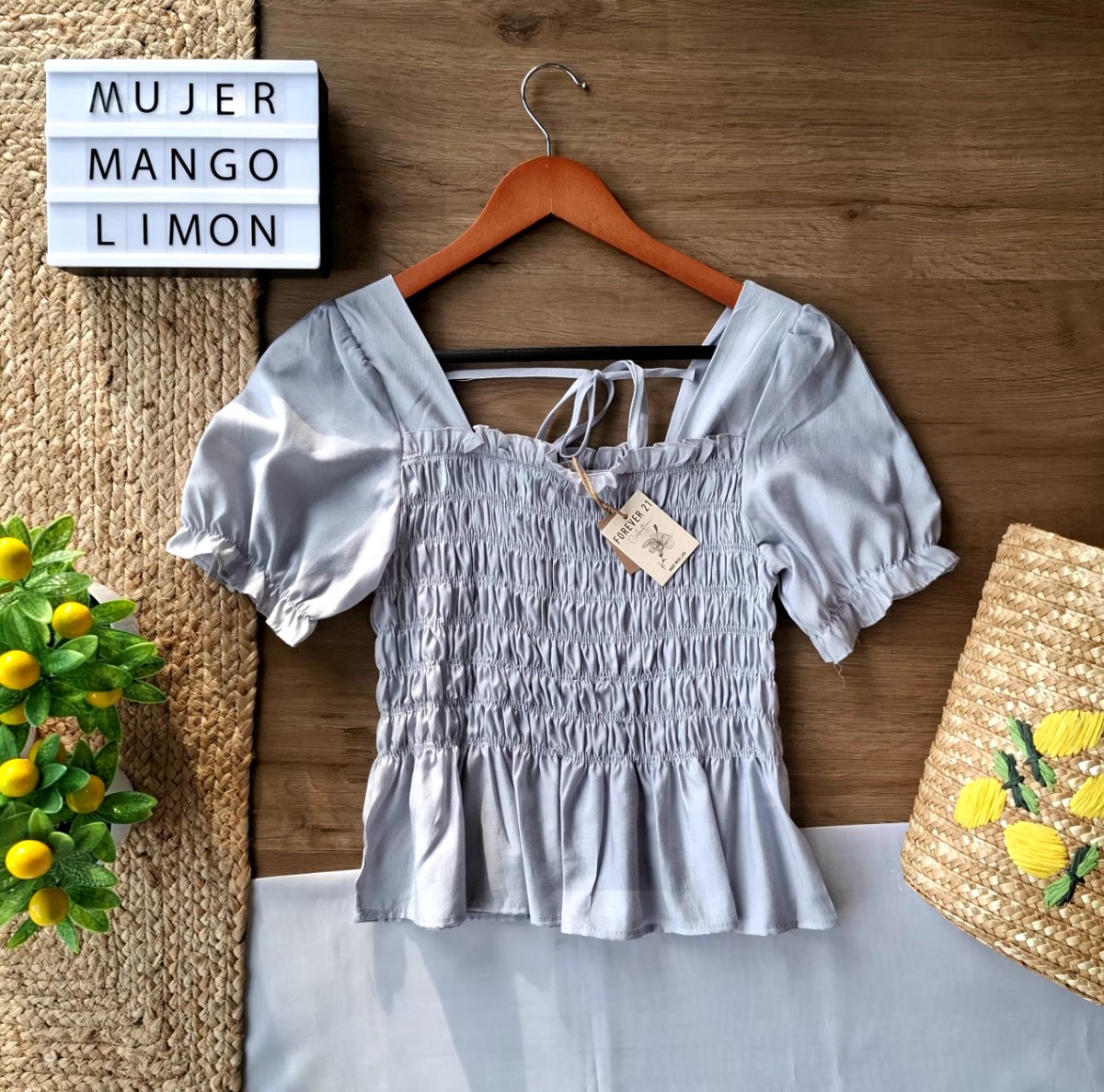 Blusa Smock FOREVER 21 Gris Perla — miniatura 2