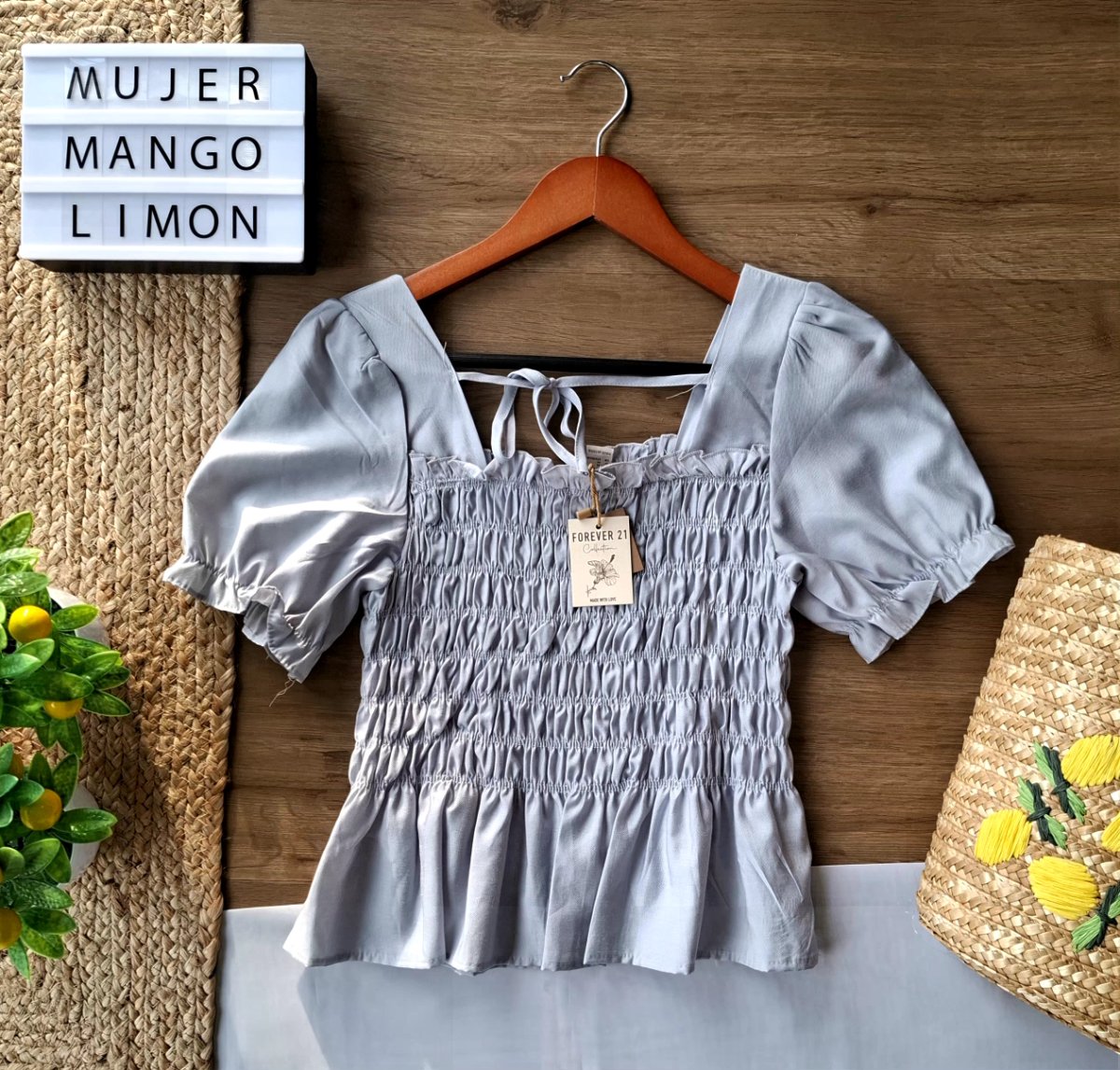 Blusa Smock FOREVER 21 Gris Perla — miniatura 3