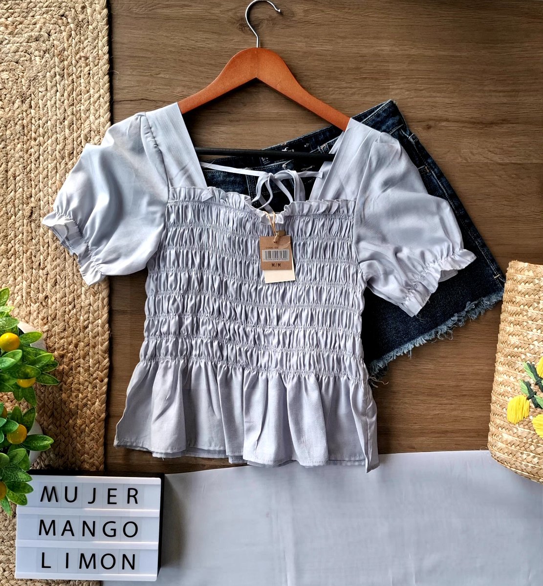Blusa Smock FOREVER 21 Gris Perla — miniatura 5