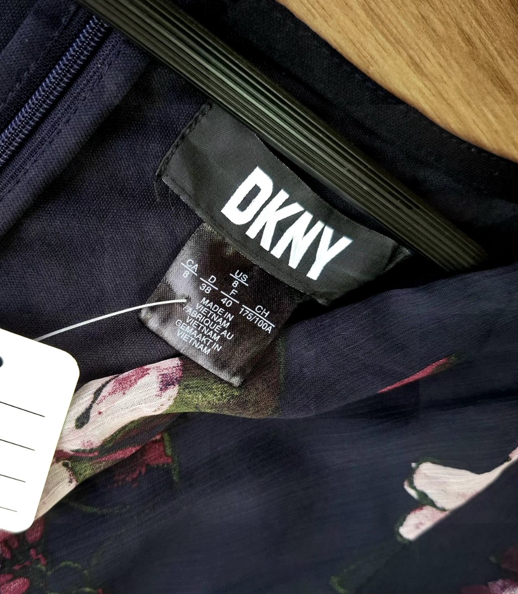 Vestido DKNY Floral Negro Cruzado — miniatura 4