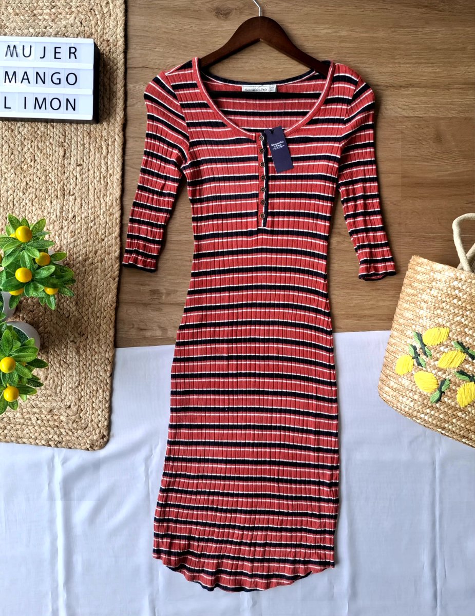 Vestido ABERCROMBIE & FITCH Rayas Carmesí — miniatura 2