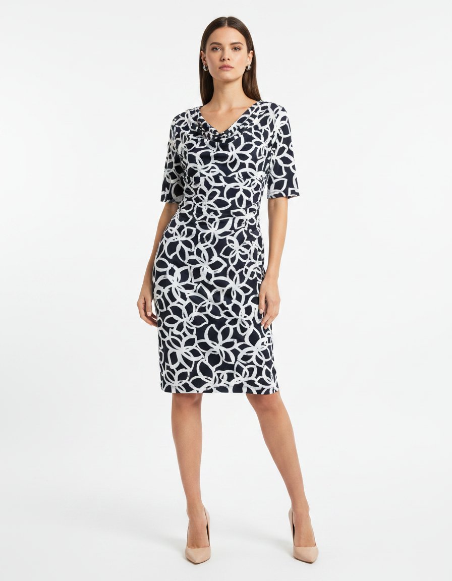 Vestido ANNE KLEIN blanco con Azul