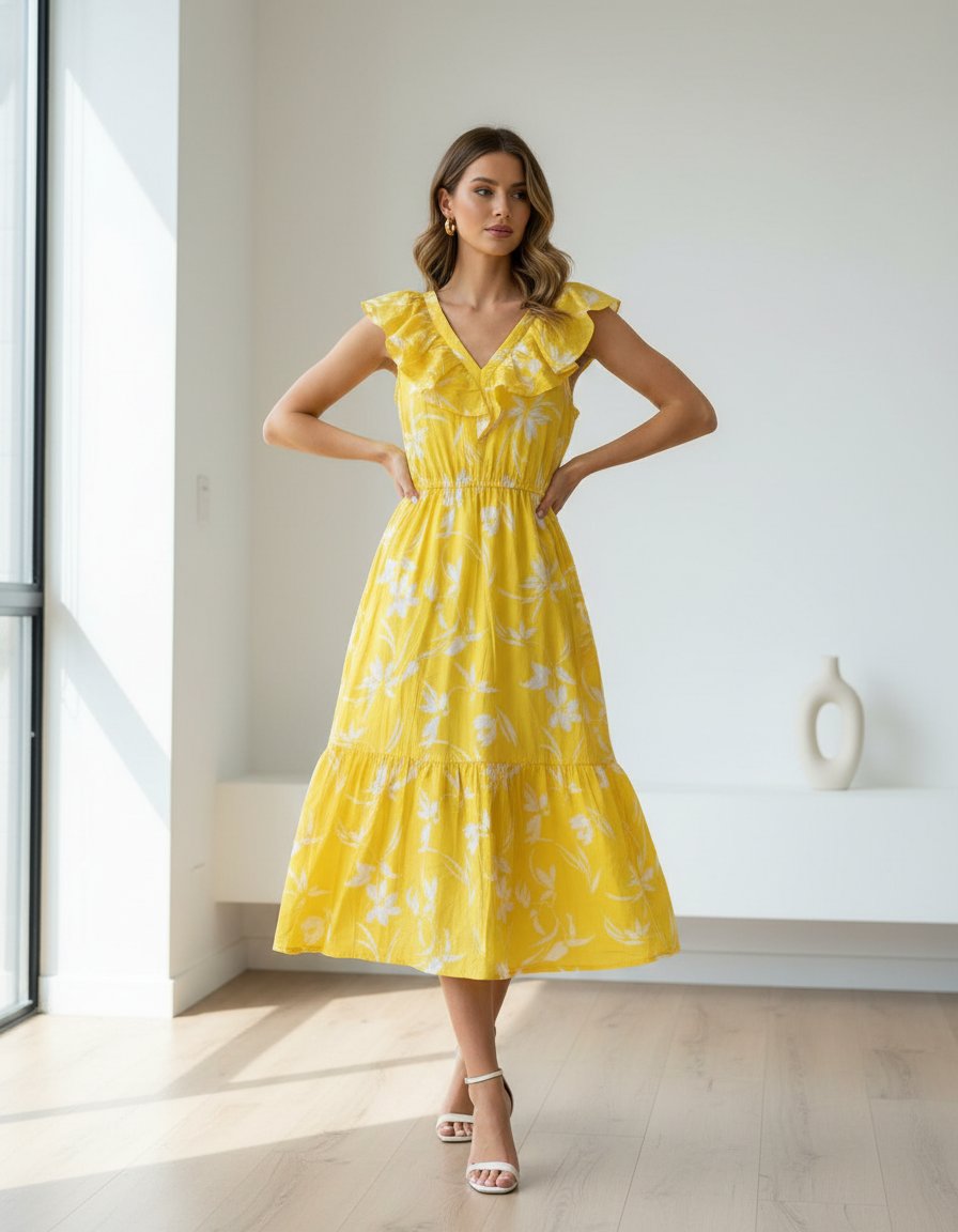 Vestido amarillo floreado BANANA REPUBLIC