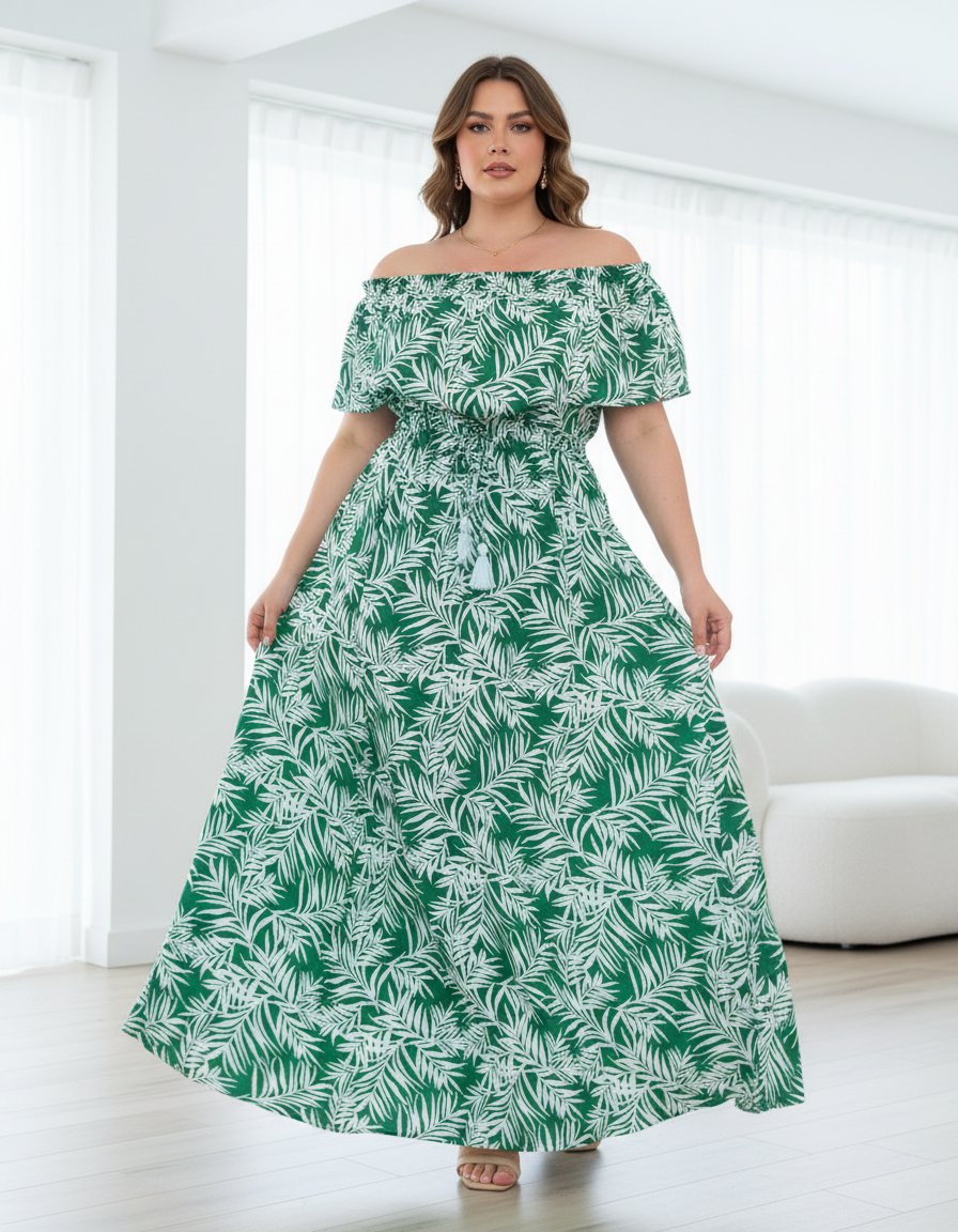 Vestido Jessica Simpson estampado tropical verde con blanco