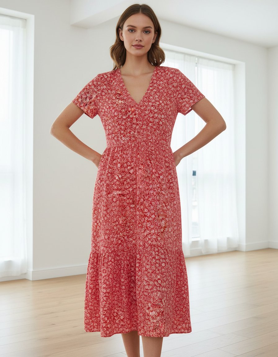 Vestido ZARA rojo con estampado floreado delicado