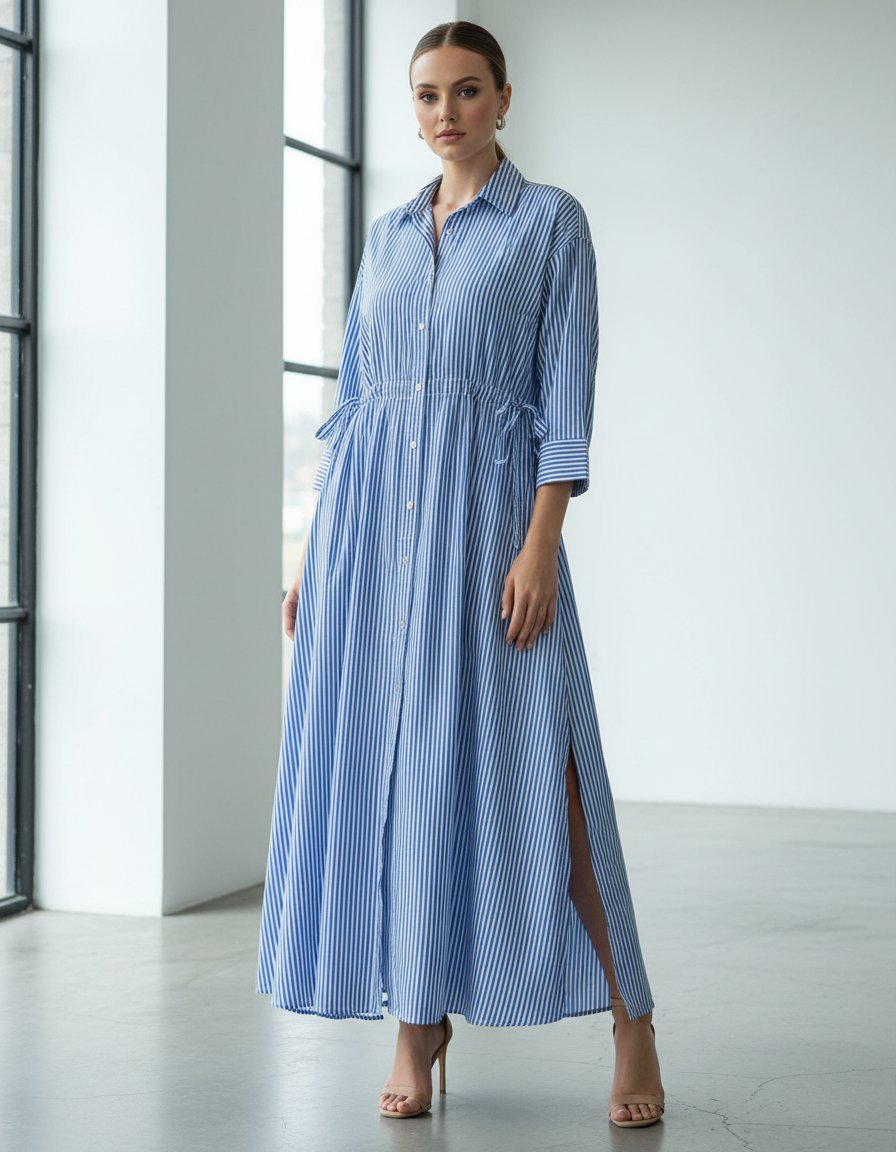 Vestido UNIVERSAL THREAD azul con líneas blancas