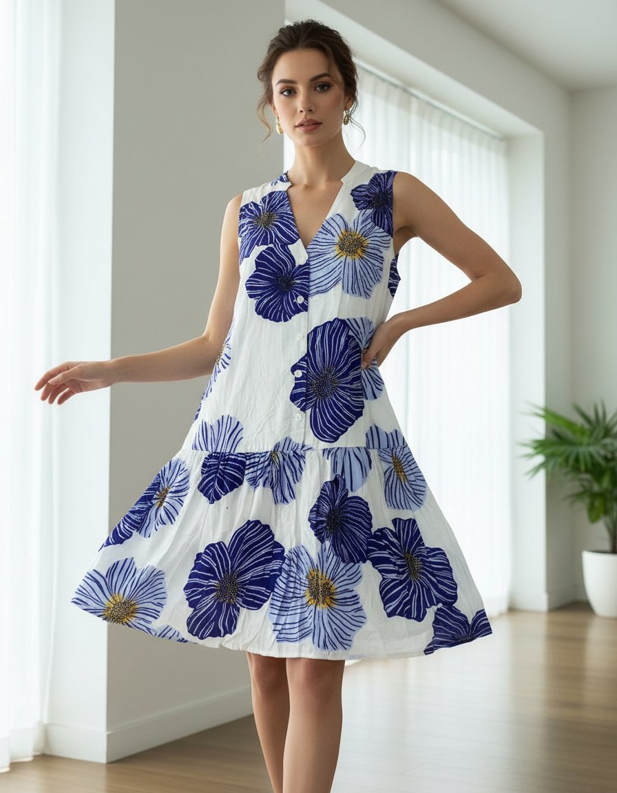 Vestido NINE WEST blanco florado azul