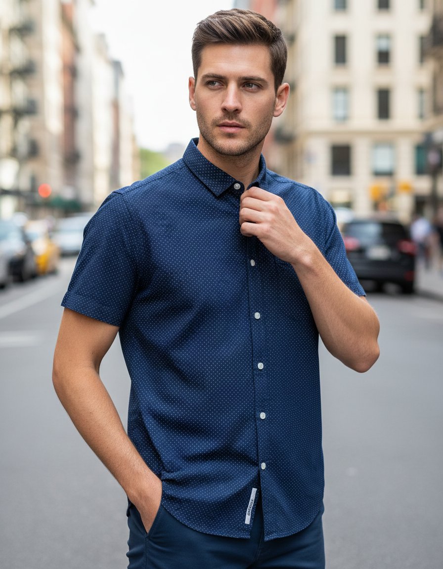 Camisa FOREVER 21 Azul Navy De Puntos