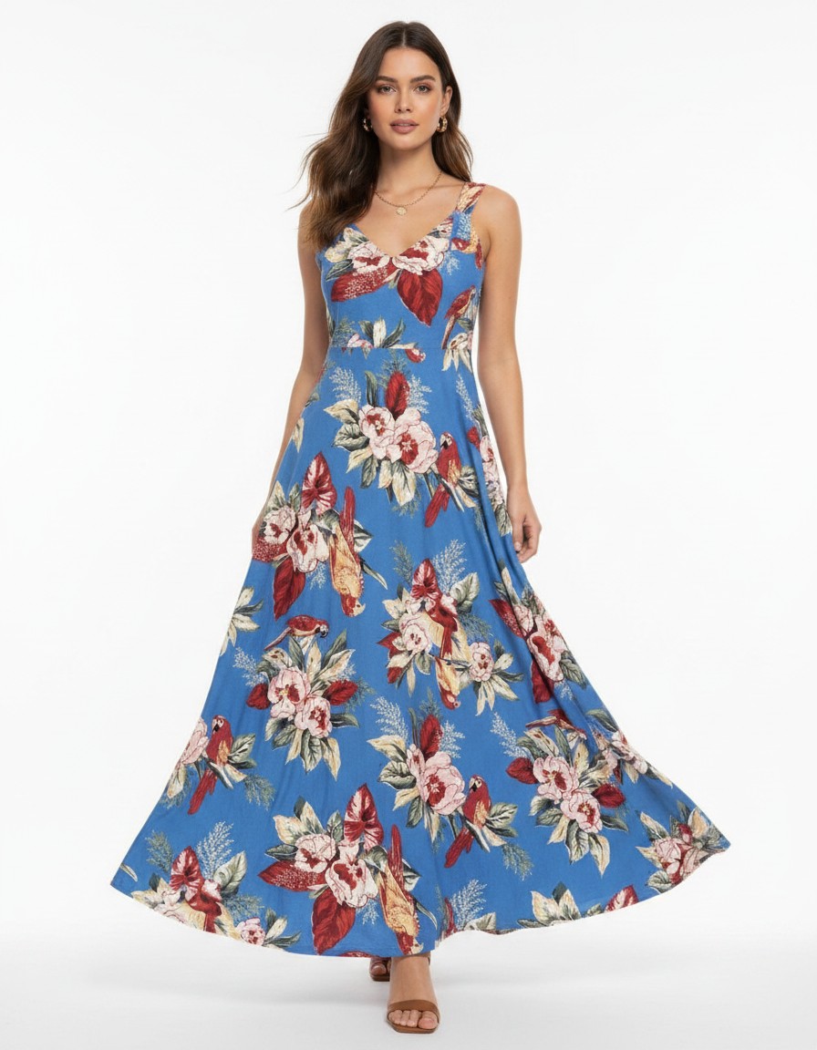 Vestido Maxi CHAPS Jardín Tropical Azul